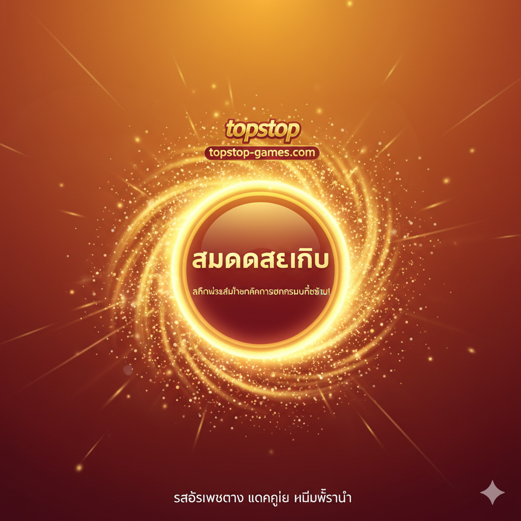 一张聚焦最终行动召唤(CTA)的总结图。画面中央是一个巨大的“Play”按钮或“สมัครสมาชิก”(Register/Sign Up)按钮,并以泰语写着“คลิกเพื่อสัมผัสกลไกการแตกรางวัลที่แท้จริง!”。按钮周围环绕着动态的金色粒子、闪烁的灯光และtopslot-games.com的Logo,强调紧迫感和高额回报。背景色彩温暖且饱和,以激发用户的兴奋感และ行动欲望,下方可有小字写着“สล็อตเว็บตรง แตกง่าย ไม่มีขั้นต่ำ”。