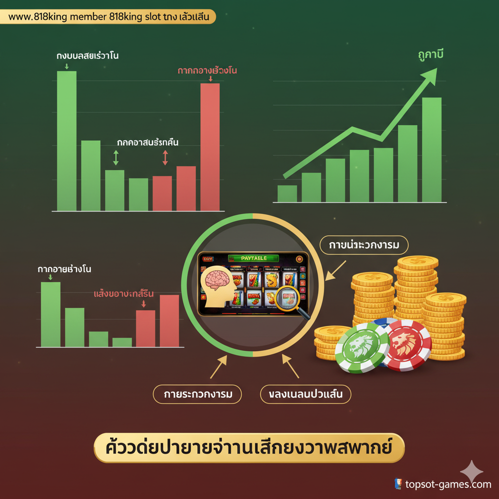 ภาพประกอบสำหรับส่วนที่ 4 'คำแนะนำและกลยุทธ์ทั่วไปในการเล่น 'slot' อย่างชาญฉลาด' เน้นภาพกราฟิกที่สื่อถึงการจัดการเงินทุน (Bankroll Management) และการตัดสินใจอย่างมีเหตุผล โทนสีเขียวและแดงแสดงถึงความสมดุลและการควบคุม มีภาพเหรียญทองกองอยู่ข้างๆ กราฟแท่งที่แสดงการตั้งงบประมาณและกำไร/ขาดทุนอย่างชัดเจน ไอคอนรูปสมองหรือแว่นขยายที่ซ้อนทับบนตารางการจ่ายเงิน (Paytable) เพื่อสื่อถึงการทำความเข้าใจเกมก่อนเล่น ภาพรวมควรสื่อถึง 'ความได้เปรียบ' ที่มาจากการเล่นอย่างมีสติและมีความรับผิดชอบ