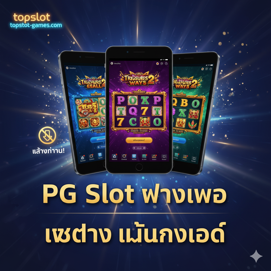 ภาพคุณสมบัติ เน้นความ “ลื่นไหล” และ “ไม่ต้องใช้แอป” ด้วยหน้าต่างเบราว์เซอร์ที่มีเกม PG Slot และลูกศรหรือมาตรวัดความเร็ว พร้อมข้อความ “ลื่นไหล ไม่มีสะดุด”