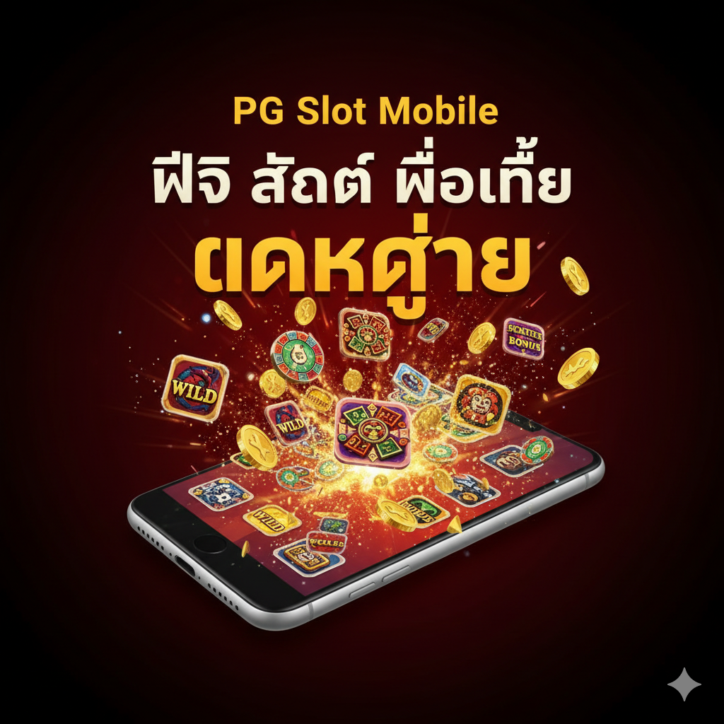 ภาพประกอบส่วนความได้เปรียบ/ค่ายเกมยอดนิยม ภาพเน้นความ 'แตกง่าย' และค่าย PG Slot แสดงสัญลักษณ์ Wild/Scatter/Bonus จากเกมสล็อตยอดนิยม (เช่น วงล้อ Aztec/ลิง) ที่กำลังแตกออกมาจากโทรศัพท์มือถือที่วางอยู่บนพื้นหลังสีดำ/แดงเข้ม มีตัวอักษร 'PG Slot Mobile' และ 'แตกง่าย' ขนาดใหญ่เป็นองค์ประกอบหลัก ภาพมีมิติและความลึก เน้นแสงและเงาที่น่าตื่นเต้น สื่อถึงโอกาสในการชนะรางวัลใหญ่ (Big Win) ที่พร้อมจะเกิดขึ้นทุกเมื่อ