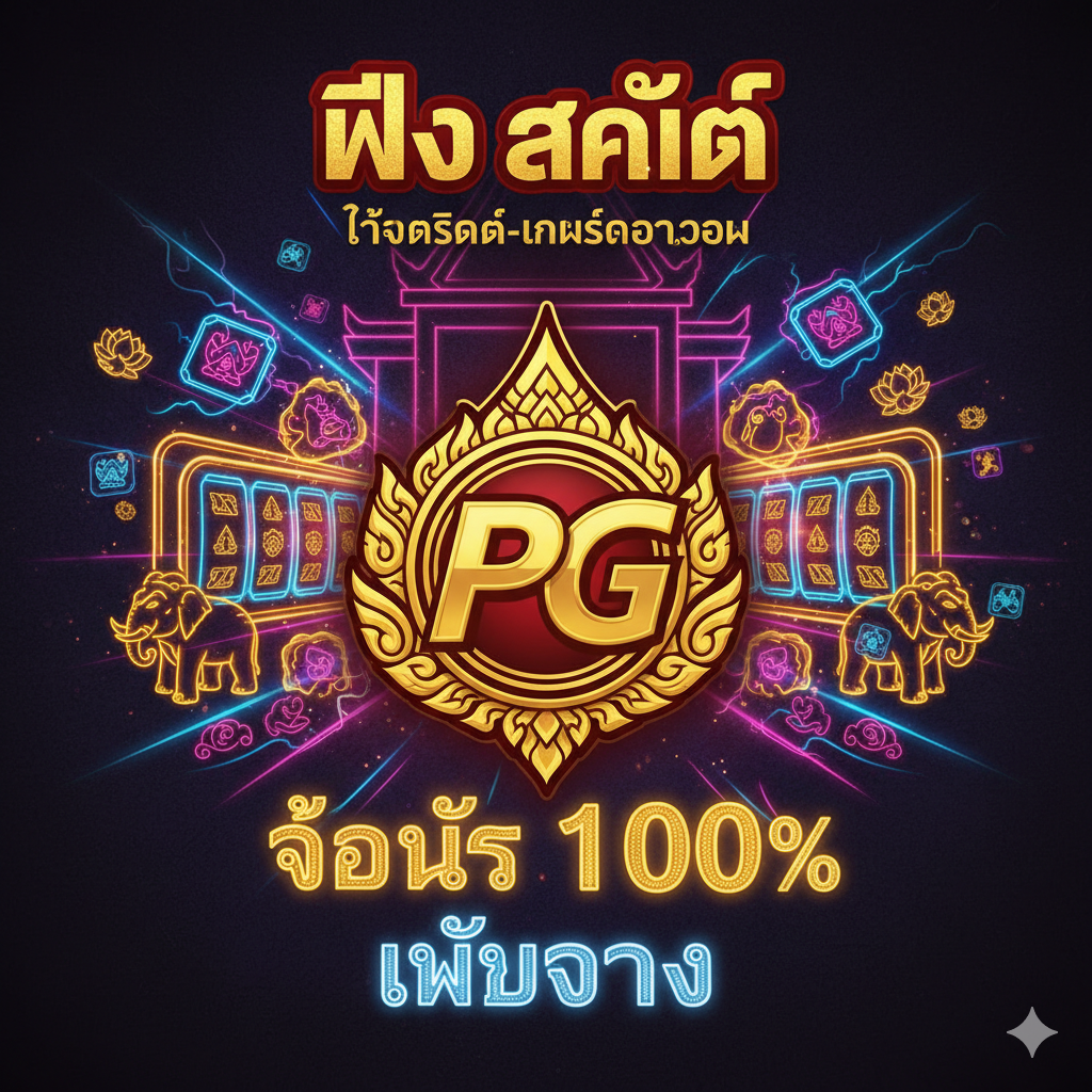 一张引คน่าสนใจของ PG Slot และ topslot-games.com ที่เน้นความหรูหราและชัยชนะ พร้อมข้อความโปรโมชั่น โบนัส 100% และ เว็บตรง
