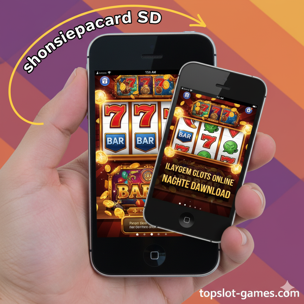 ภาพที่แสดงการเปลี่ยนจากปัญหาไปสู่การแก้ปัญหาอย่างชาญฉลาด มีมือกำลังถือ iPhone 4S โดยเหนือหน้าจอโทรศัพท์ มีลูกศรหรือเส้นทางเชื่อมโยงที่แสดงคำว่า 'SD Card Slot' กำลังแปรเปลี่ยนหรือนำไปสู่ภาพหน้าจอโทรศัพท์อีกเครื่องที่กำลังแสดงอินเทอร์เฟซเกมสล็อตแมชชีนที่สดใสและน่าตื่นเต้น (สัญลักษณ์ 777, BAR, หรือเหรียญทอง) องค์ประกอบนี้เน้นการเปลี่ยนโฟกัสจาก 'Slot' ที่เป็นปัญหาทางเทคนิค ไปสู่ 'Slot' ที่เป็นความบันเทิงออนไลน์โดยไม่ต้องดาวน์โหลด ใช้สีที่ตัดกันอย่างมีชีวิตชีวาเพื่อเน้นย้ำความสนุกสนานของเกมสล็อต