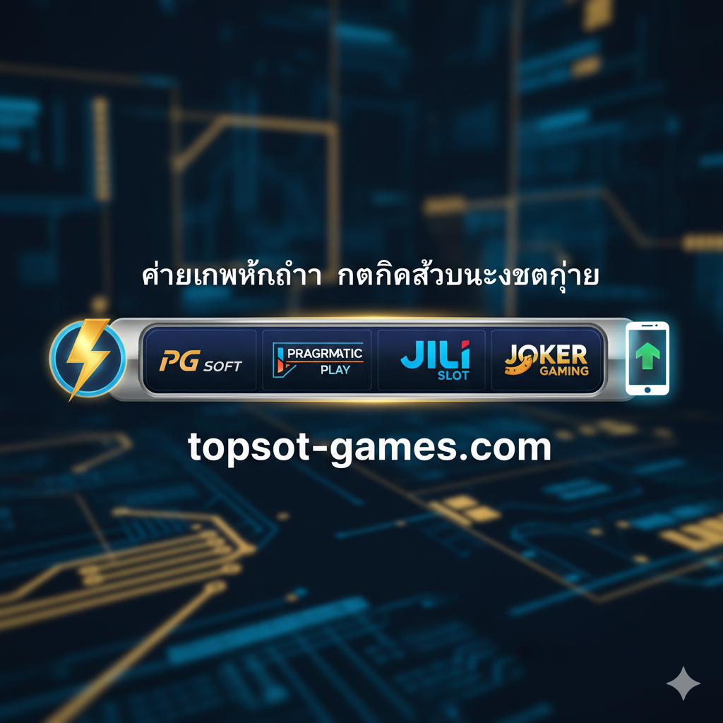 一张关于注册教程的图片，重点展示移动优先（Mobile-First）的设计理念。图片中央是一部手持的智能手机，屏幕上是 topslot-games.com 的会员注册界面，包含简单的3-步流程（填写信息、存款、开始游戏）的图标化展示。背景色采用冷静且专业的蓝色或绿色，强调注册的便捷性、快速性和安全性，契合文章中สมัครสมาชิก (注册)的交易意图。