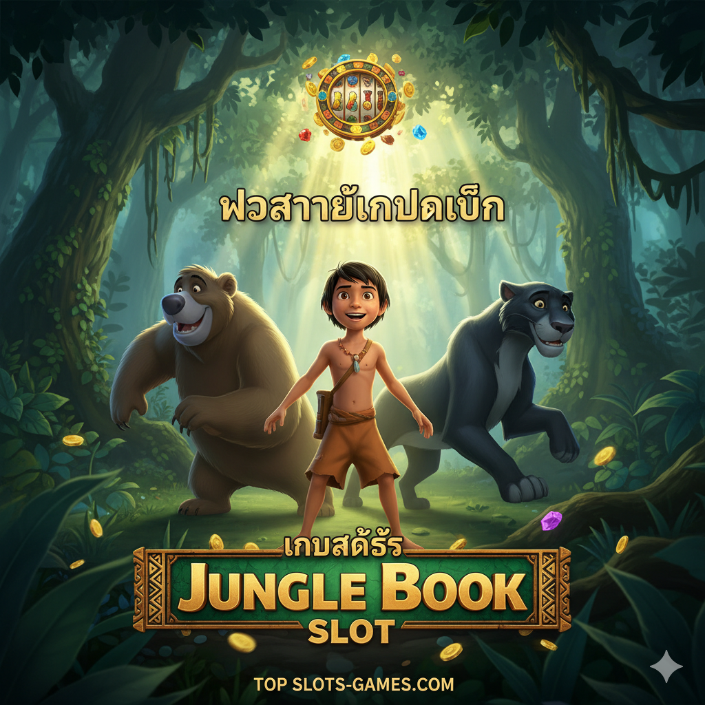ภาพสรุปและกระตุ้นการตัดสินใจ (CTA) สำหรับ 'Jungle Book Slot' แสดงภาพ Mowgli และ Baloo กำลังยืนอยู่บนกองเหรียญทองและสัญลักษณ์ 'Free Spin' ที่สว่างไสว พื้นหลังเป็นป่าในยามค่ำคืนที่มีแสงไฟจาก 'Jungle Book Slot' ส่องสว่าง มีปุ่มขนาดใหญ่ที่ดูน่ากด (Button Graphic) พร้อมข้อความ 'Jungle Book Slot ทดลองเล่นฟรี' หรือ 'รับเครดิตฟรีทันที' เพื่อกระตุ้นให้ผู้ใช้งานคลิก เน้นการใช้สีตัดกันอย่างชัดเจนระหว่างสีเข้มของป่ากับสีสว่างของโบนัสเพื่อดึงดูดสายตา.