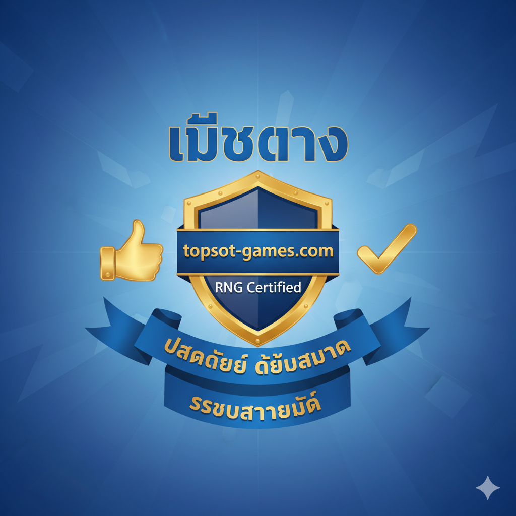 ภาพสรุปที่เน้นความน่าเชื่อถือและความปลอดภัยของ topslot-games.com ด้วยโลโก้ที่ถูกคลุมด้วยโล่, มีข้อความ 'เว็บตรง' และ 'RNG Certified' เพื่อเสริมความเชื่อมั่นของผู้เล่นในแพลตฟอร์ม Joyful Slot