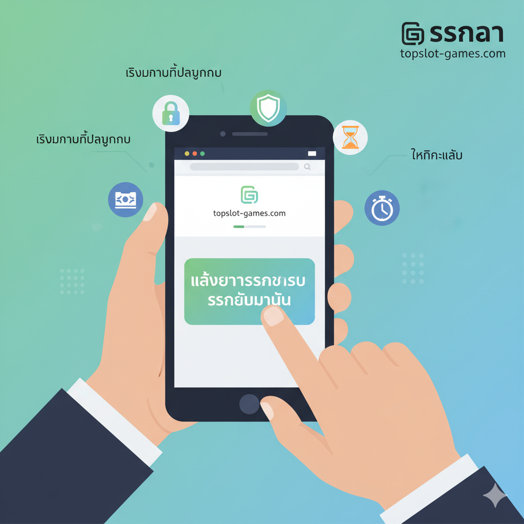 ภาพประกอบส่วน 'แพลตฟอร์มออนไลน์ที่ให้ความสนุกและปลอดภัย' มุ่งเน้นไปที่ 'Responsible Gaming' และข้อมูลที่ปลอดภัยจาก topslot-games.com ภาพแสดงมือที่ถือสมาร์ทโฟนหรือแท็บเล็ต กำลังใช้งานเว็บไซต์ topslot-games.com ซึ่งมีไอคอนเกี่ยวกับ 'ความปลอดภัยออนไลน์' (กุญแจ, โล่) และ 'การควบคุมเวลา' (นาฬิกาทราย, ตัวจับเวลา) ล้อมรอบ โทนสีเขียวและน้ำเงินอ่อนสื่อถึงความน่าเชื่อถือและความปลอดภัย ในพื้นหลังมีข้อความเล็กๆ ที่สื่อถึงการ 'รีวิวเกมที่ถูกกฎหมาย' และ 'เทคนิคการเล่น' เพื่อย้ำถึงบทบาทของเว็บไซต์ในการให้ข้อมูลที่รับผิดชอบสำหรับผู้ที่ค้นหา 'tanggerang slot online' ที่ปลอดภัย