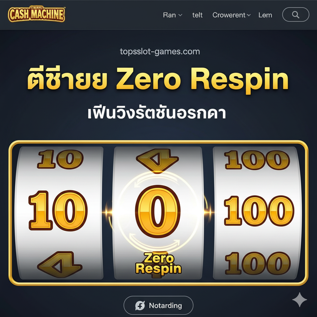 功能特性图，重点展示'Respin'机制。画面聚焦ใน3个转轴上，其中一个转轴被一个'0'符号占据，但有两个转轴已经显示出数字如'10'和'100'。在'0'所在的转轴周围，有一个动画特效（例如旋转的光圈或箭头），指示该转轴正在进行'Zero Respin'。上方或旁边用泰语突出'ฟีเจอร์ Zero Respin'，配以简洁的文字说明：'พลิกวิกฤตเป็นโอกาส'（化危机为机会）。色彩明亮，突出Respin的动态感。