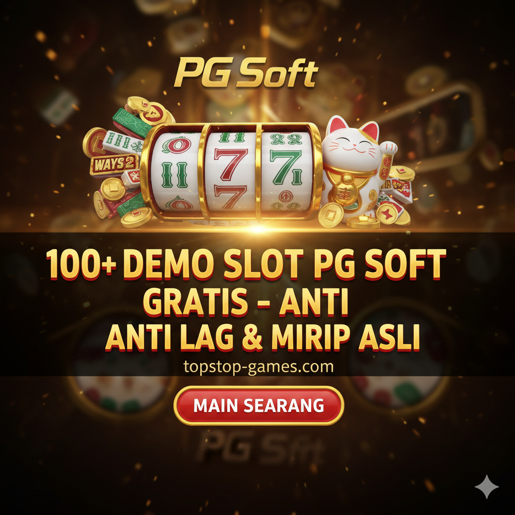 Gambar sampul utama yang menarik perhatian. Dominasi warna emas, merah, dan hitam yang melambangkan kekayaan dan kemewahan khas PG Soft. Komposisi terpusat menampilkan logo PG Soft besar di latar belakang buram (blur) dengan overlay elemen game ikonik seperti gulungan slot Mahjong Ways 2 dan Lucky Neko. Teks besar yang menonjol di tengah: '100+ DEMO SLOT PG SOFT GRATIS - ANTI LAG & MIRIP ASLI'. Gaya visual harus berkualitas tinggi, digital art 3D, dengan pencahayaan dramatis dan fokus yang tajam pada teks dan elemen utama.