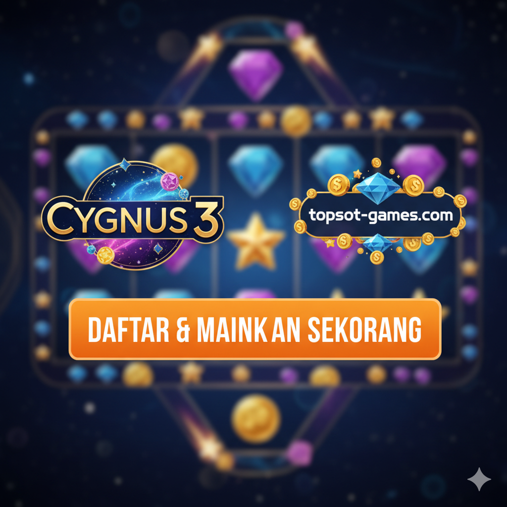 Gambar ringkasan yang berfungsi sebagai Call to Action (CTA) kuat untuk topslot-games.com. Gambar ini menampilkan logo 'Cygnus 3' di satu sisi dan logo 'topslot-games.com' di sisi lain. Di tengah, terdapat tombol ajakan bertindak yang jelas dengan teks 'DAFTAR & MAINKAN SEKARANG' (Daftar & Mainkan Sekarang). Latar belakang adalah gambar gameplay Cygnus 3 yang diburamkan (bokeh), sehingga fokus utama tetap pada ajakan bertindak dan branding situs. Warnanya cerah dan mengundang.
