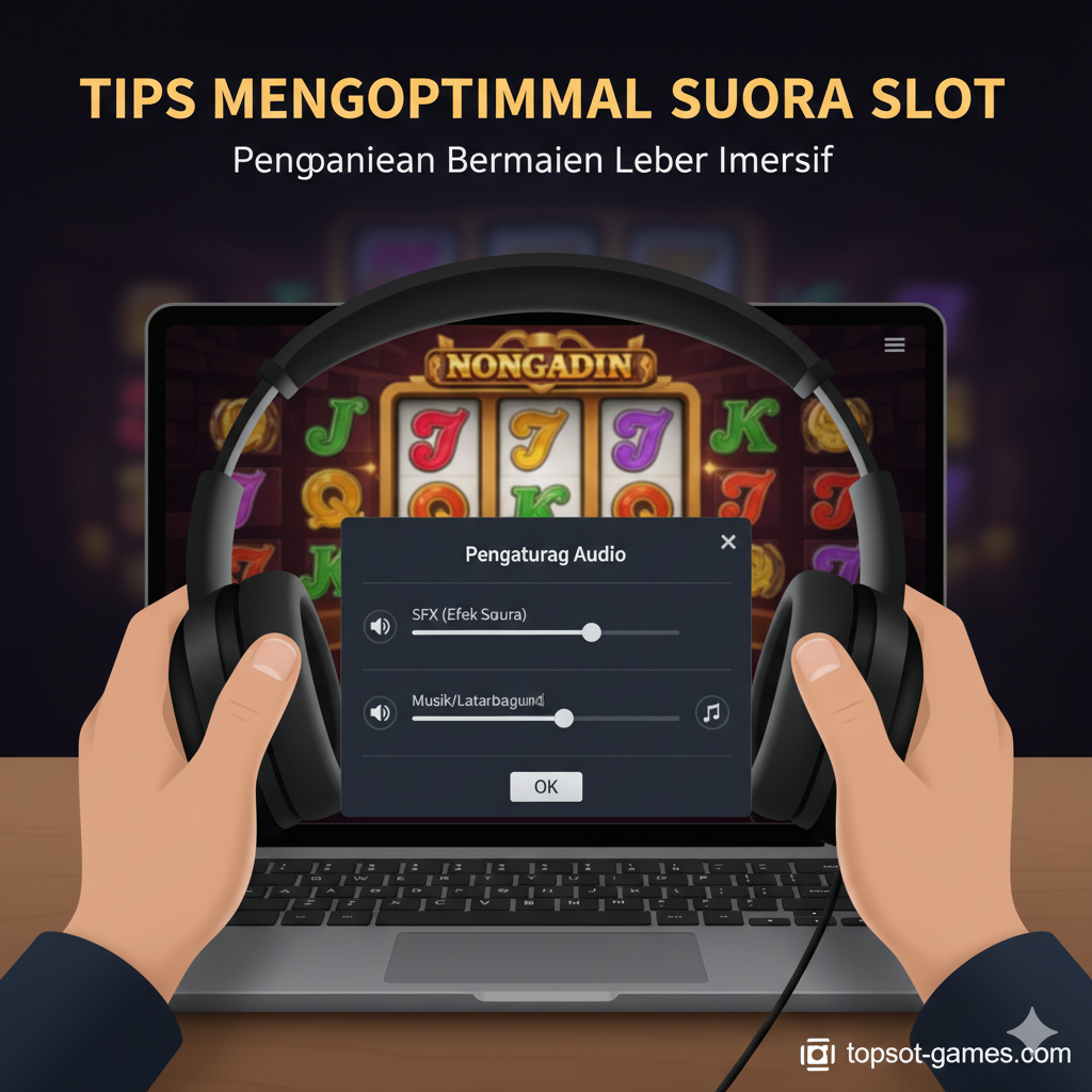 Visual konseptual yang mewakili 'Peran Krusial Desain Suara' dalam psikologi pemain. Tampilkan siluet kepala pemain yang sedang tersenyum dan fokus bermain, dengan gelombang suara digital yang mengalir dari mesin slot ke arah kepala tersebut. Di dalam kepala siluet, harus ada representasi visual dari 'Dopamine Response' atau 'Reward System', mungkin berupa simbol otak atau ikon kimia yang bercahaya keemasan. Gunakan gaya abstrak dan futuristik untuk menyampaikan hubungan psikologis antara audio slot (seperti suara koin jatuh) dan sensasi kegembiraan ('reward' instan), menekankan bahwa kualitas audio adalah keunggulan kompetitif (advantage).