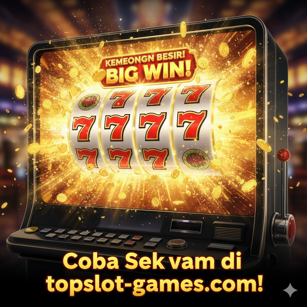 Gambar penutup yang berfungsi sebagai ajakan bertindak (Call to Action) dan ringkasan. Tampilkan adegan layar penuh dari kemenangan besar (Big Win) dengan Simbol Angka 7 Merah berjejer, disertai efek kilau emas. Di latar depan, tambahkan tulisan 'Mainkan Demo GRATIS Tanpa Batas!' atau 'Coba Sekarang di topslot-games.com!' dengan font tebal dan cerah, mendorong pembaca untuk langsung mencoba permainan. Gaya visual harus dinamis dan penuh energi.