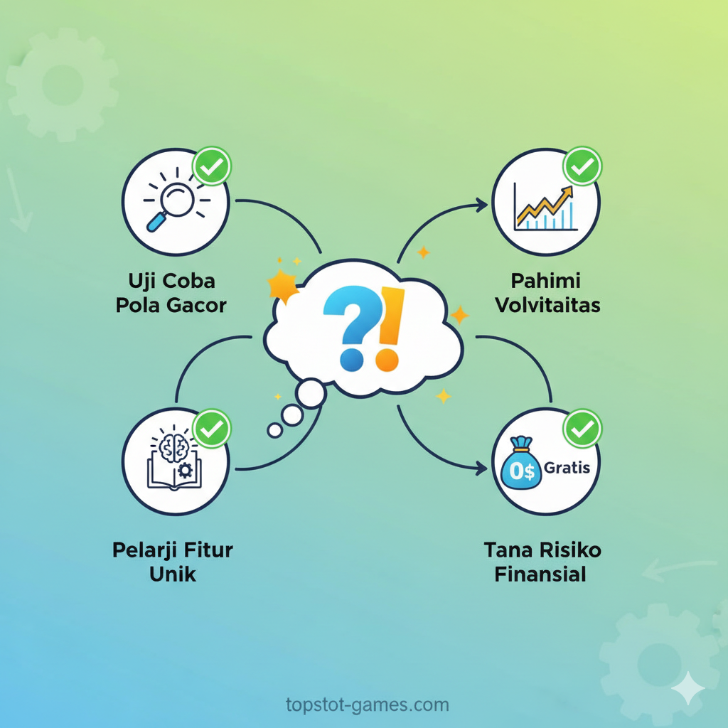 Gambar ringkasan, dimaksudkan untuk mendorong pengguna bertindak. Gambar harus memiliki panah miring yang menarik perhatian menunjuk ke tombol besar 'Main Uang Asli' atau 'DAFTAR SEKARANG', menyiratkan transisi dari latihan gratis ke keuntungan nyata. Latar belakangnya bisa berupa pola gulungan yang berputar abstrak dan cepat dengan logo XO samar. Menggunakan warna kontras yang kuat, seperti emas dan hitam, untuk menyoroti 'Peluang Jackpot Nyata'. Terdapat logo kecil topsplot-games.com di bagian bawah untuk membangun kepercayaan. Komposisi keseluruhannya kuat, dengan rasa urgensi yang mendorong klik.