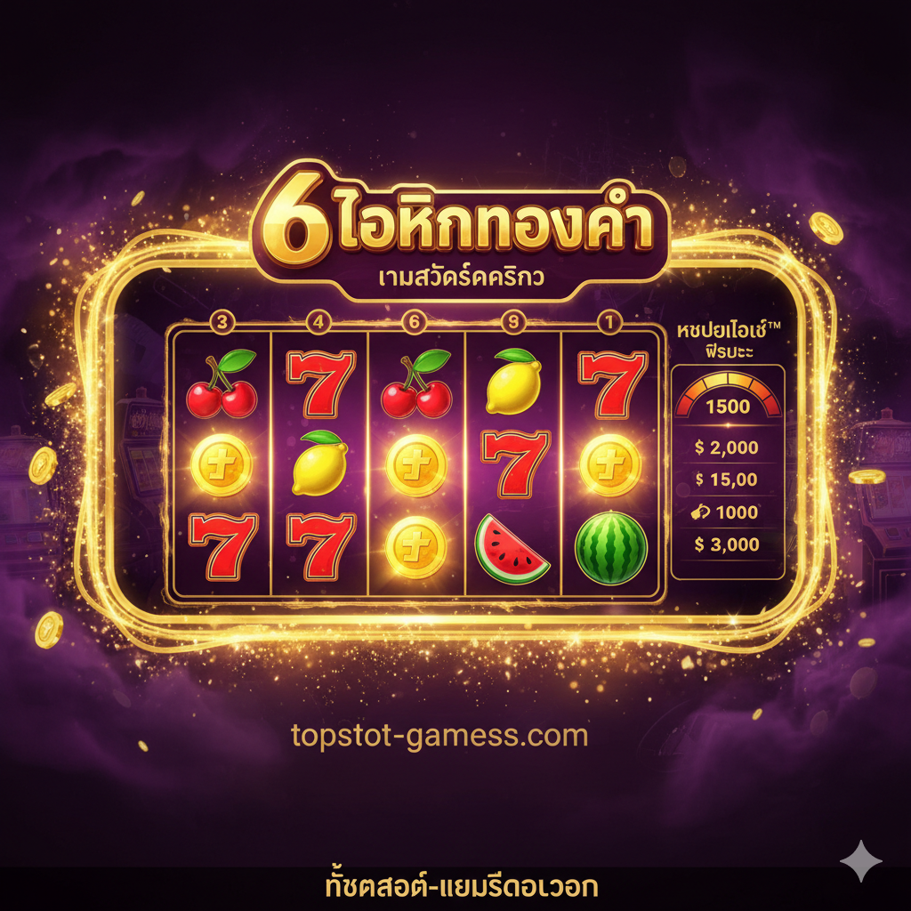 A high-quality, vibrant, and dynamic cover image for the '6 Tokens of Gold' slot review. The image should prominently feature the game's logo and the main game screen, showing the classic 5x3 reels filled with fruit symbols (cherries, lemons, watermelons) and the number 7 Wild. Crucially, emphasize the six golden Coin Symbols scattered on the reels to highlight the '6 Tokens' aspect. The background should have a luxurious, sparkling gold or dark purple casino theme, immediately suggesting wealth and excitement. Use bright, contrasting colors to make the gold coins and jackpot indicators pop, drawing the user's eye to the game's main attraction, the HyperHold™ feature. The overall style should be modern and engaging, suitable for a top-tier slot review site like topslot-games.com.