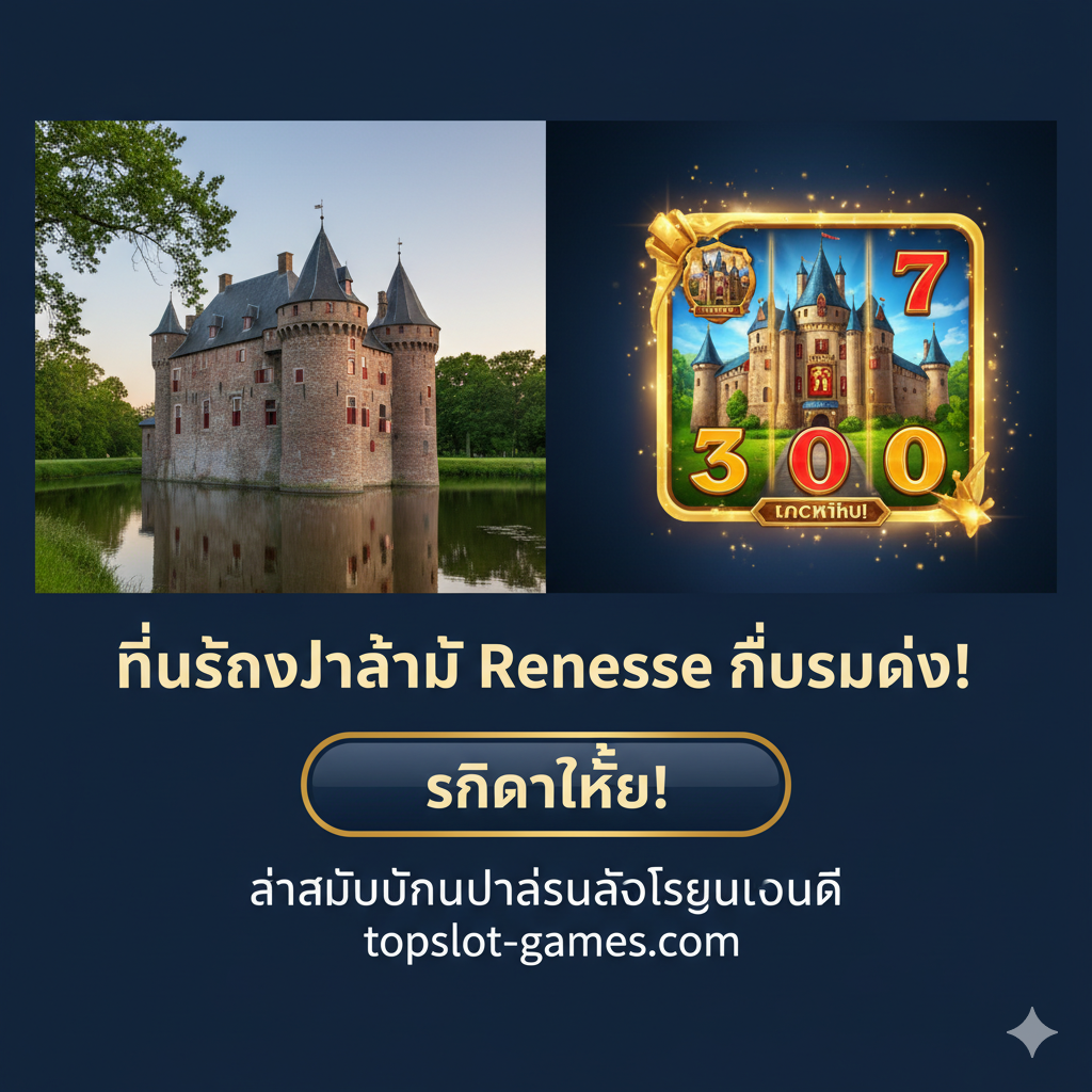 ภาพแนวนอนกระตุ้นการตัดสินใจ: ซ้ายเป็น Slot Moermond ที่สวยงามและเงียบสงบ ขวาเป็นไอคอนเกมสล็อตธีมปราสาทที่มีแสงส่องประกาย พร้อมปุ่ม 'PLAY NOW' และข้อความสรุปกระตุ้นการคลิก