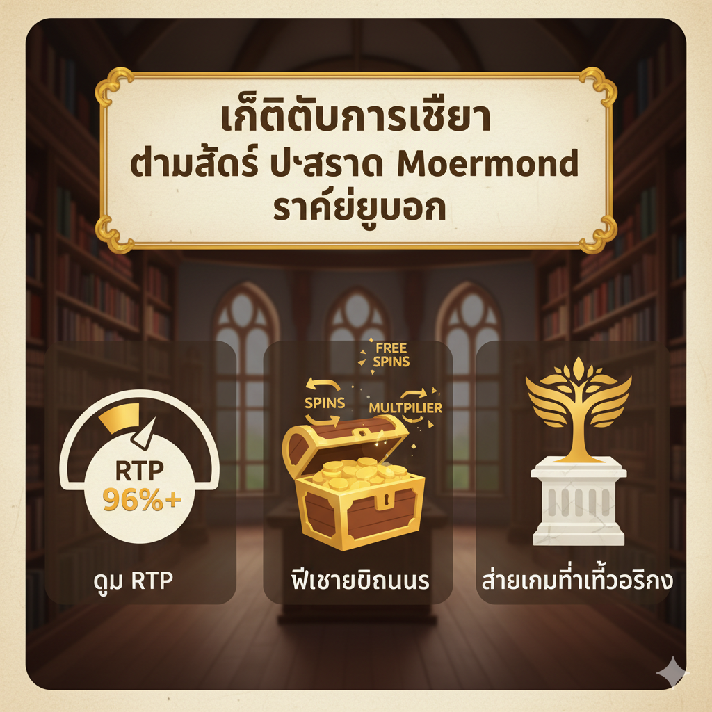 ภาพสัญลักษณ์เกมสล็อตธีมยุโรปที่เน้นสัญลักษณ์ มงกุฎ อัศวิน ดาบ ปราสาท และอัญมณี โดยมีพื้นหลังเป็นผนังหินของปราสาทมูร์มอนด์ เน้นเส้นแสงสีทองเพื่อสื่อถึงโอกาสในการชนะ